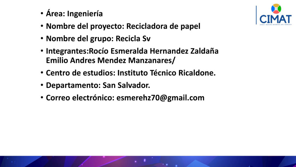 * Nombre del proyecto * Área *Nombre Del grupo