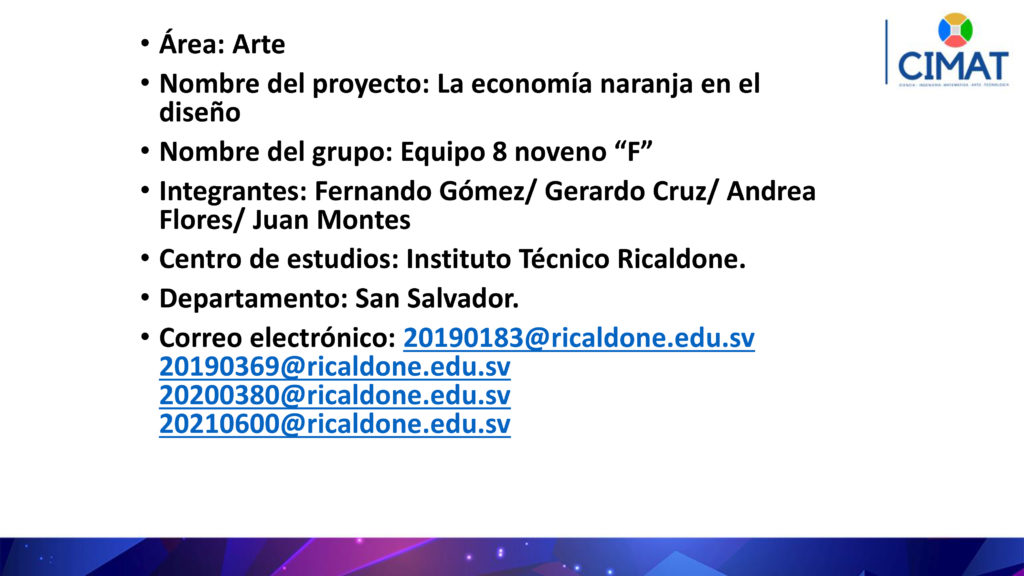 * Nombre del proyecto * Área *Nombre Del grupo