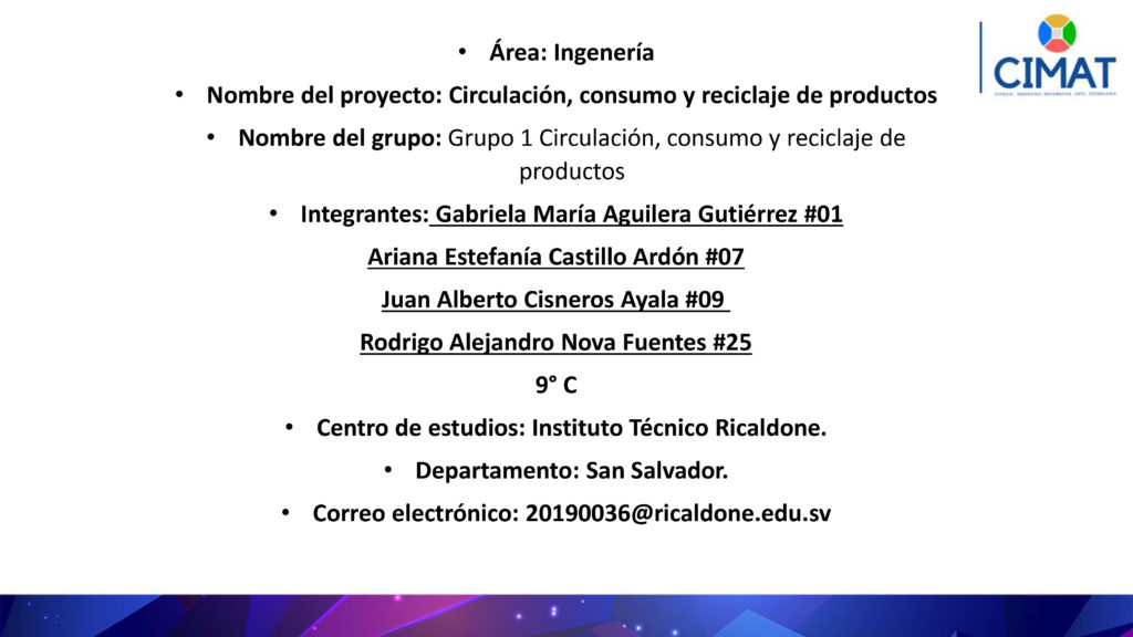 * Nombre del proyecto * Área *Nombre Del grupo