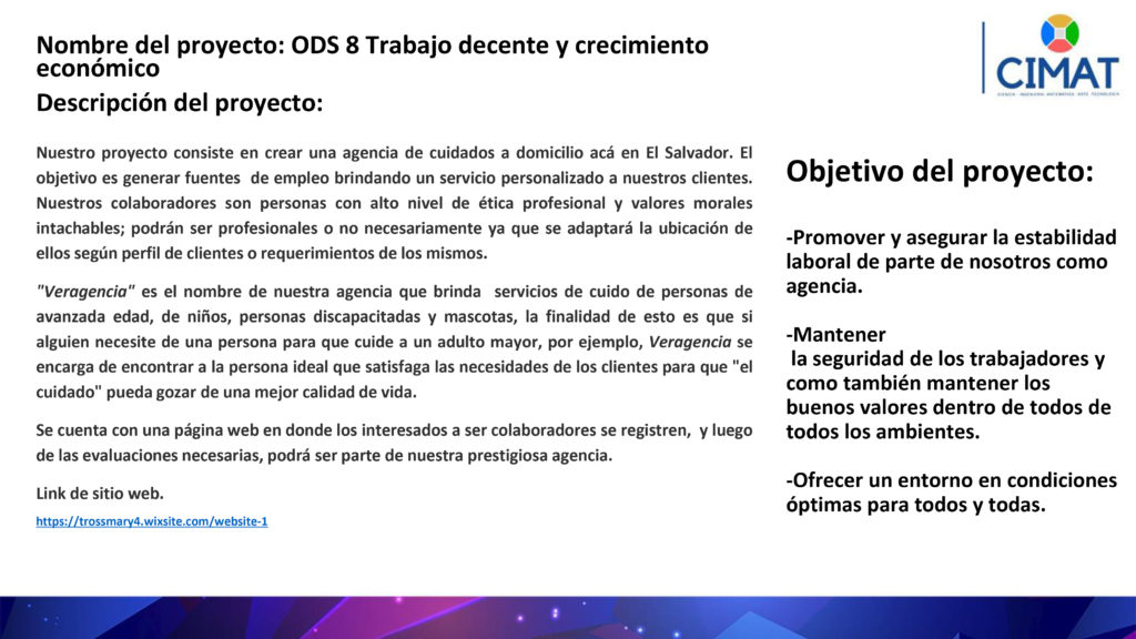 - Nombre del proyecto: ODS 8 Trabajo decente y crecimiento econ