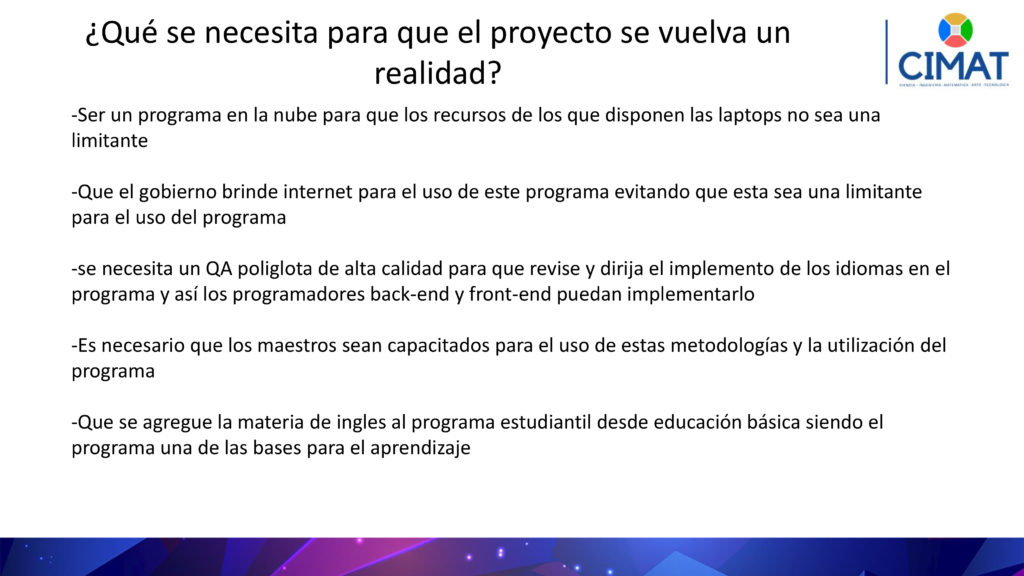 Nombre del proyecto: programa para adquirir idiomas  Área: Tecn