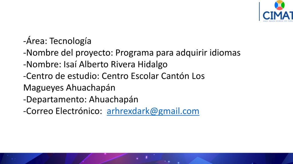 Nombre del proyecto: programa para adquirir idiomas  Área: Tecn