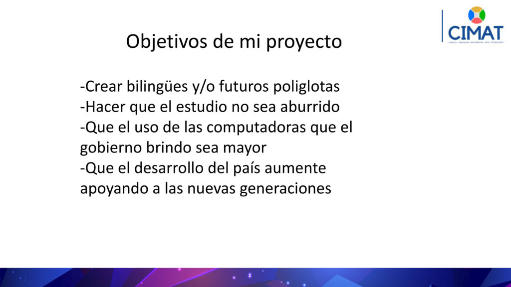 Nombre del proyecto: programa para adquirir idiomas  Área: Tecn